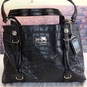 Coach Black Croc-Embossed Shoulder Bag
